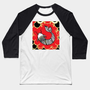 Persevere /Red-Black  Chinoiserie Carp / Koi Fish Baseball T-Shirt